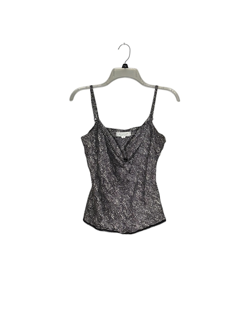 100% Silk Black & White Polka Dot Cami Cowl Neck Size 10 Large